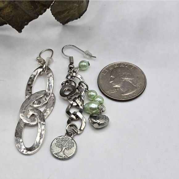 "5/$25" Mismatched Silvertone Beaded Tree of Life/Circle Dangle Earrings - Picture 4 of 8